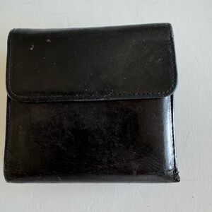 COACH leather wallet, black, separate change compartment, holds 12 cards used